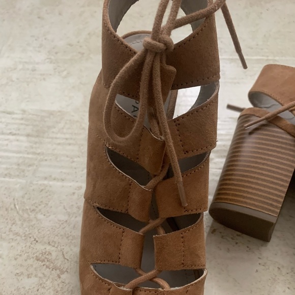 Rampage | Brown Lace Up Suede Chunky Heels - Picture 6 of 6